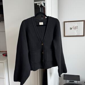 Khaite Scarlet Cardigan Black Medium 100% Cashmere Ribbed Button Front Sweater